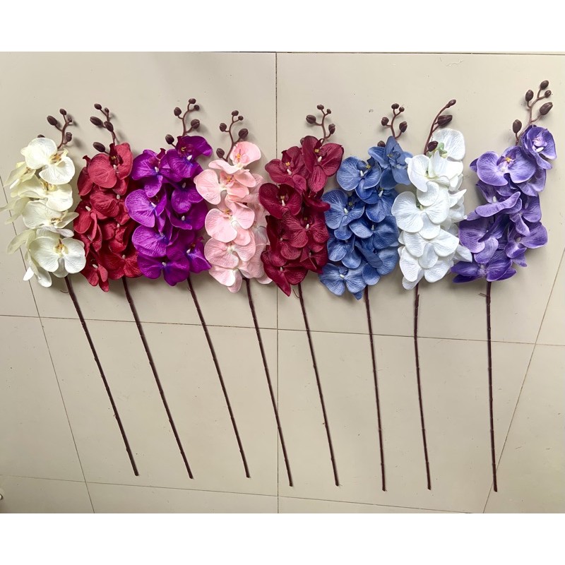 BUNGA ANGGREK BAHAN KAIN POLOS 8 KUNTUM - BUNGA ARTIFISIAL - (BAGK8KTM)