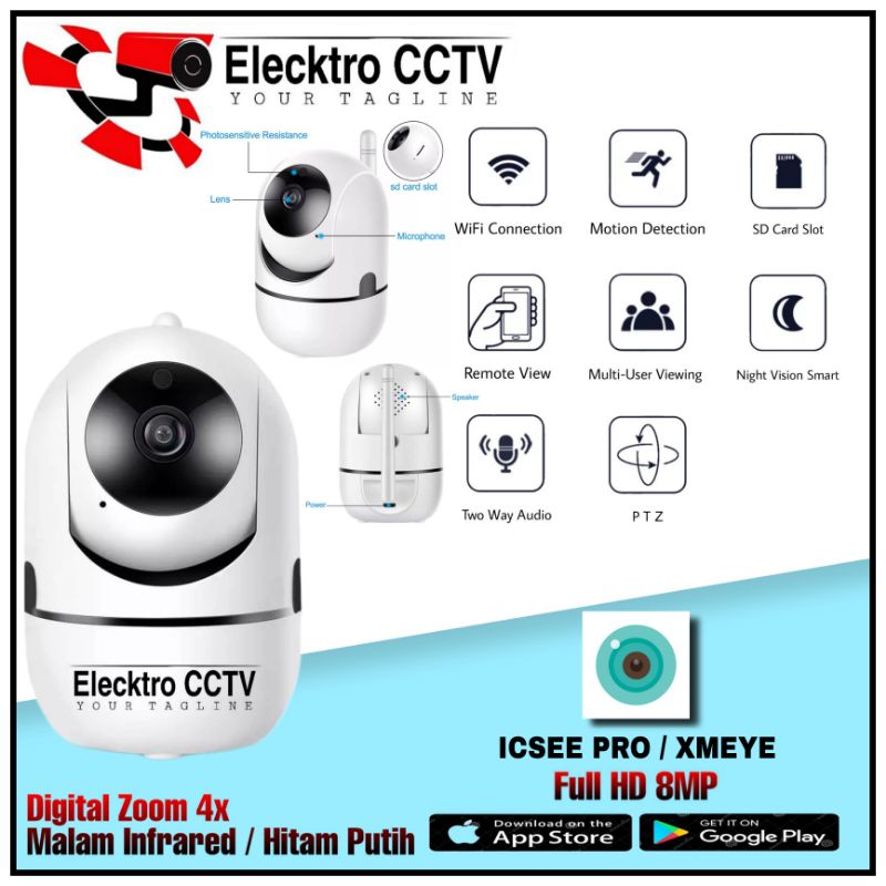 IP CAMERA MINI CCTV HUMAN AUTO TRACKING ICSEE 8MP FULL HD 1080P