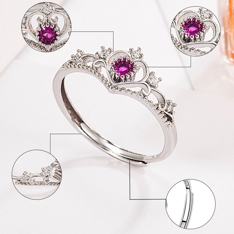 Cincin Model Terbuka Desain Mahkota Hias Berlian Adjustable Untuk Wanita