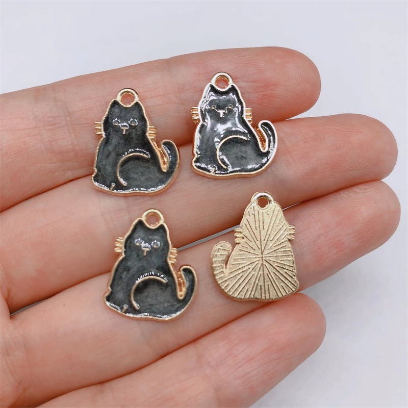 4pcs Liontin Enamel Bentuk Kucing Untuk Membuat Perhiasan Anting