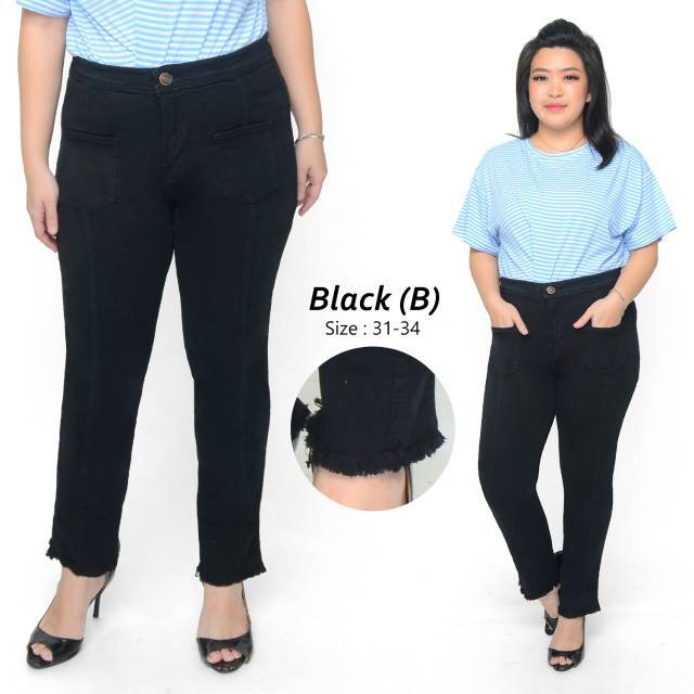  CELANA  JEANS  JUMBO HW  LINED POCKET BLACK BIG LINE BIGSIZE 