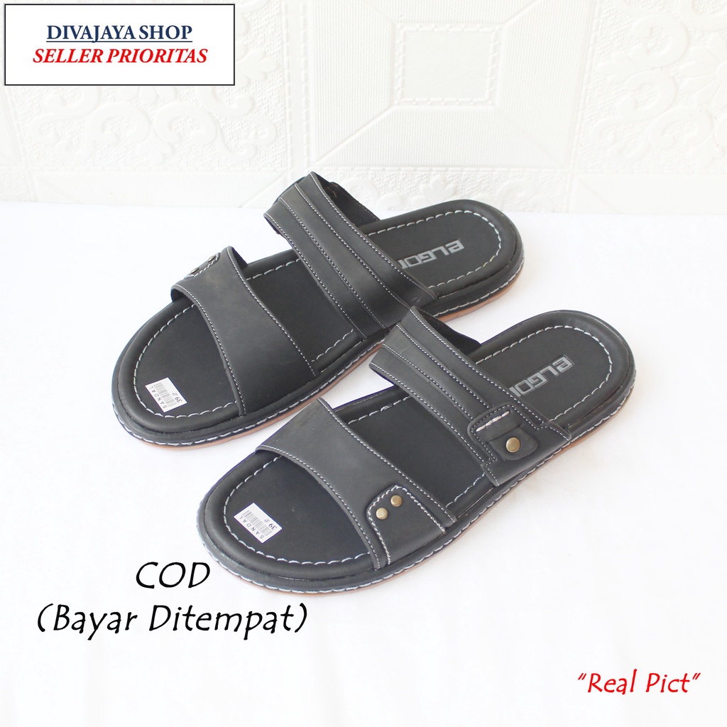 Sandal Selop Tali Dua Elgon Advanture/Sandal Semi Kulit Fashion Pria Hitam/Divajaya Shop