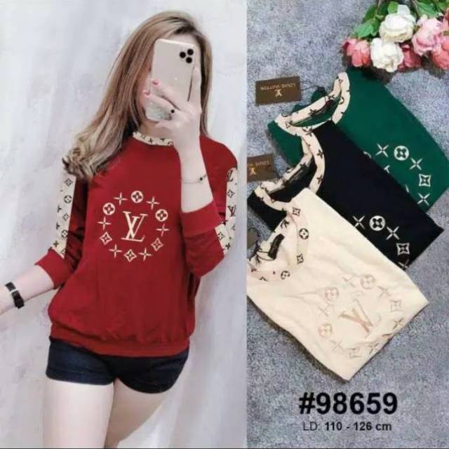 [COD]ATASAN IMPORT SWEATER WANITA LV/Louis Vuitton MOTIV BORDIR LD 105-115 HALUS LEMBUT
