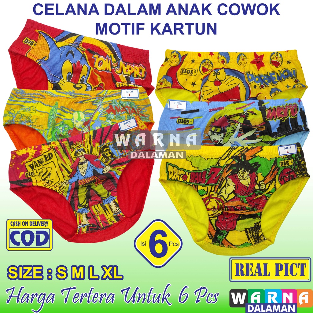 6 Pcs Celana Dalam Anak Laki Laki Motif Gambar Kartun Cd Anak Cowok Polos Sempak Anak Usia 1-10 Tahun | WARNA DALAMAN