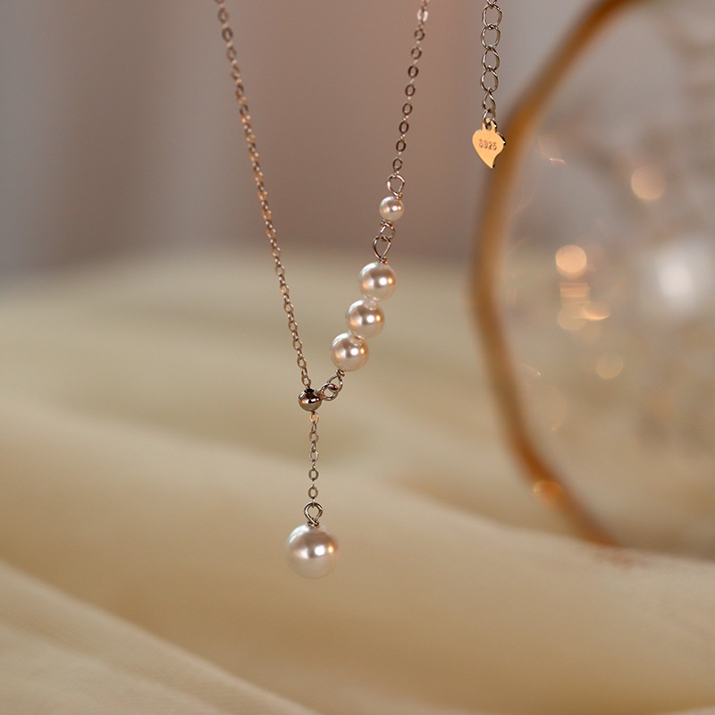 Kalung Liontin Mutiara Air Tawar Bentuk Hati Adjustable Untuk Musim Panas
