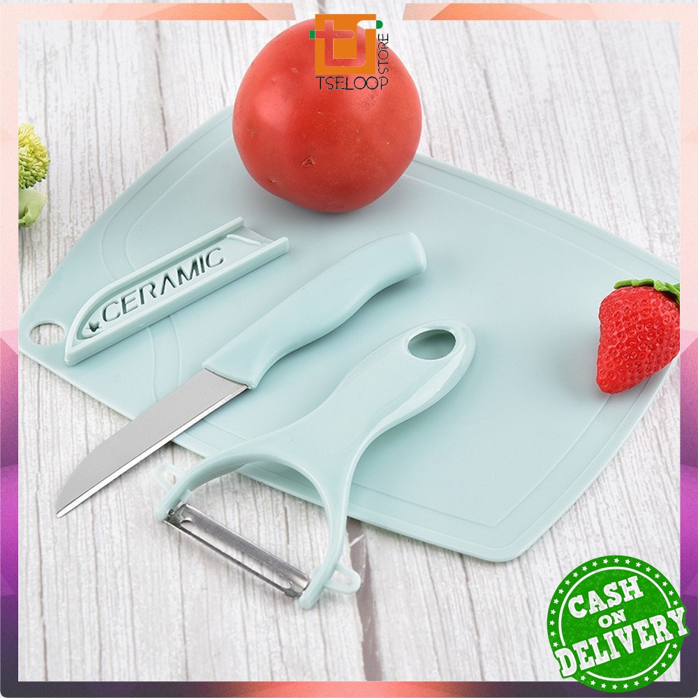 OFM-C442 Pisau Set Keramik 3 in 1 Serbaguna/ Talenan Pisau Pengupas Buah Dan Sayur Knife Peeler Fruit Chopping