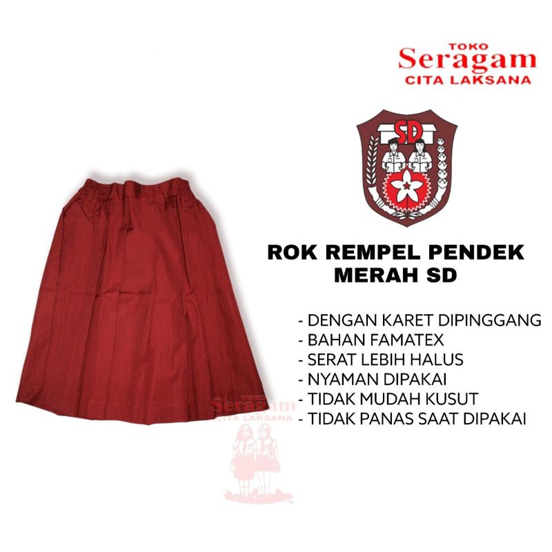 Rok Seragam Rempel Pendek SD Merah Seragam Sekolah