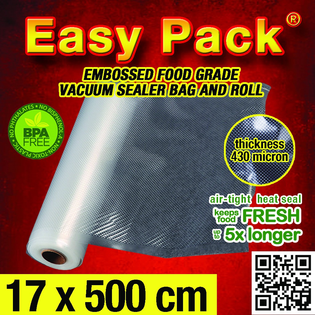 17X500 PLASTIC VACUUM EMBOSSED PLASTIK VAKUM EMBOSS ROLL &quot;EASY PACK&quot; 430 Micron Vacum Sealer Makanan