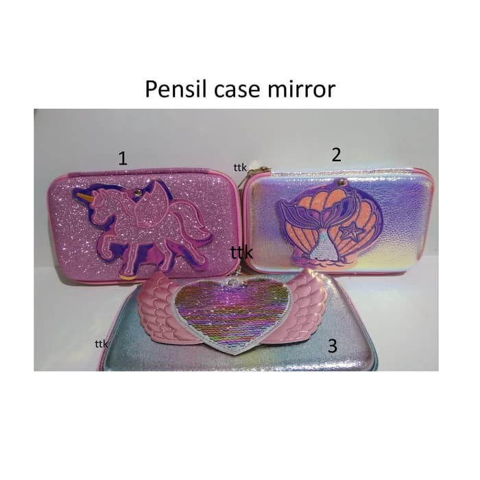 PENSIL CASE MOTIF UNICORN MERMAID / CASE MIRROR / TEMPAT PENSIL KACA / KOTAK