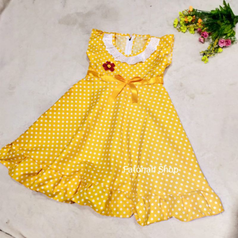 Dress anak 4 5 tahun gaun anak cewek katun rempel baju anak cewek perempuan ( dress polka Dinda )