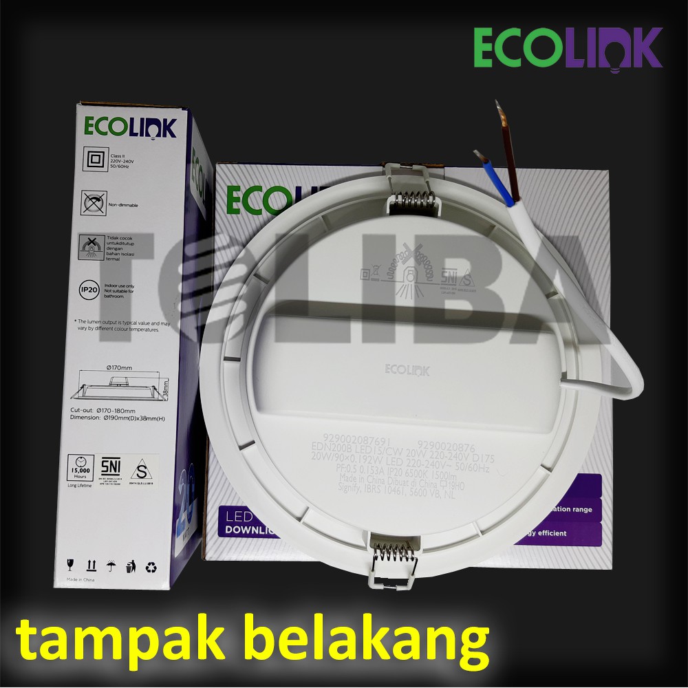 lampu downlight led ecolink 20w 20watt 20 w 20 watt / downlight plafon / putih / kuning garansi sni