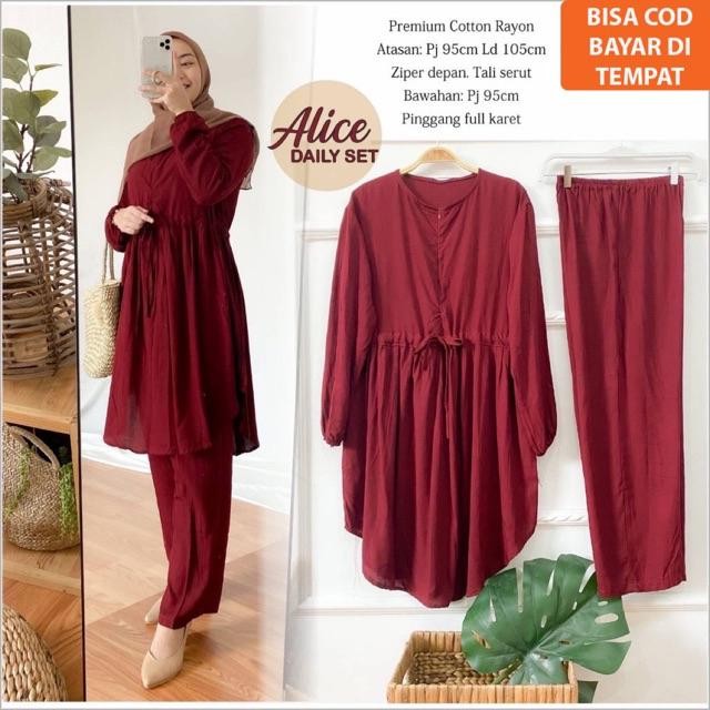 [COD] Alice Daily set Setelan celana JUMBO terlaris  SIZE L XL XXL Rayon Pajamas one set  Busui