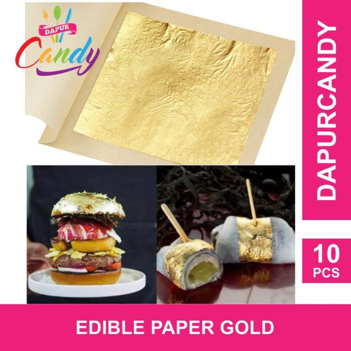 Baking / Dapurcandy - 10Pcs Gold Edible Leaf Sheet Kertas Emas Food Grade 24K