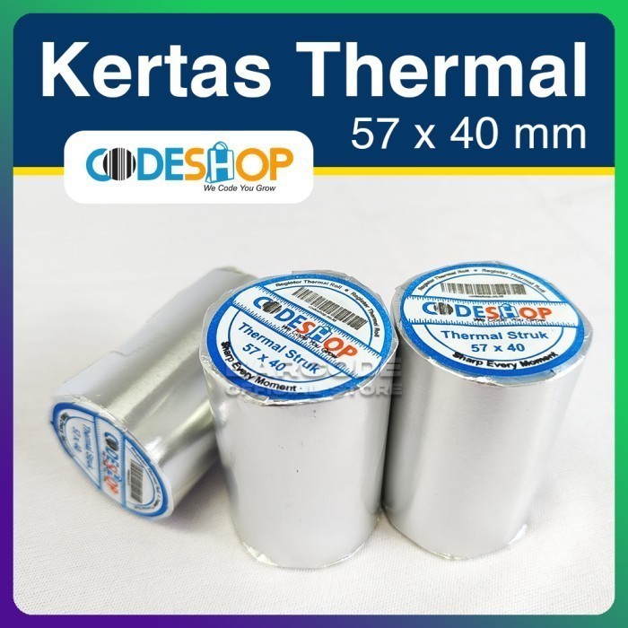 

KERTAS STRUK THERMAL Merk Codeshop 57x40 mm Hasil Cetak Hitam