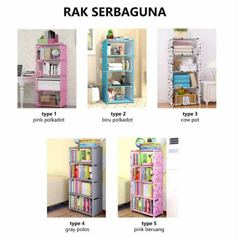 RAK SERBAGUNA 4 PENOPANG / Rak buku portable lemari multi fungsi sepatu 5 tingkat 4 susun RAK1 MAKASSAR