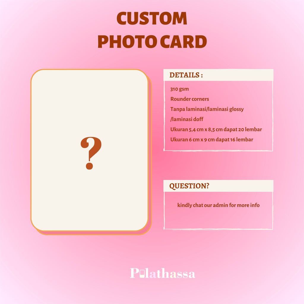 CETAK PHOTOCARD CUSTOM LAMINASI GLOSSY DOFF