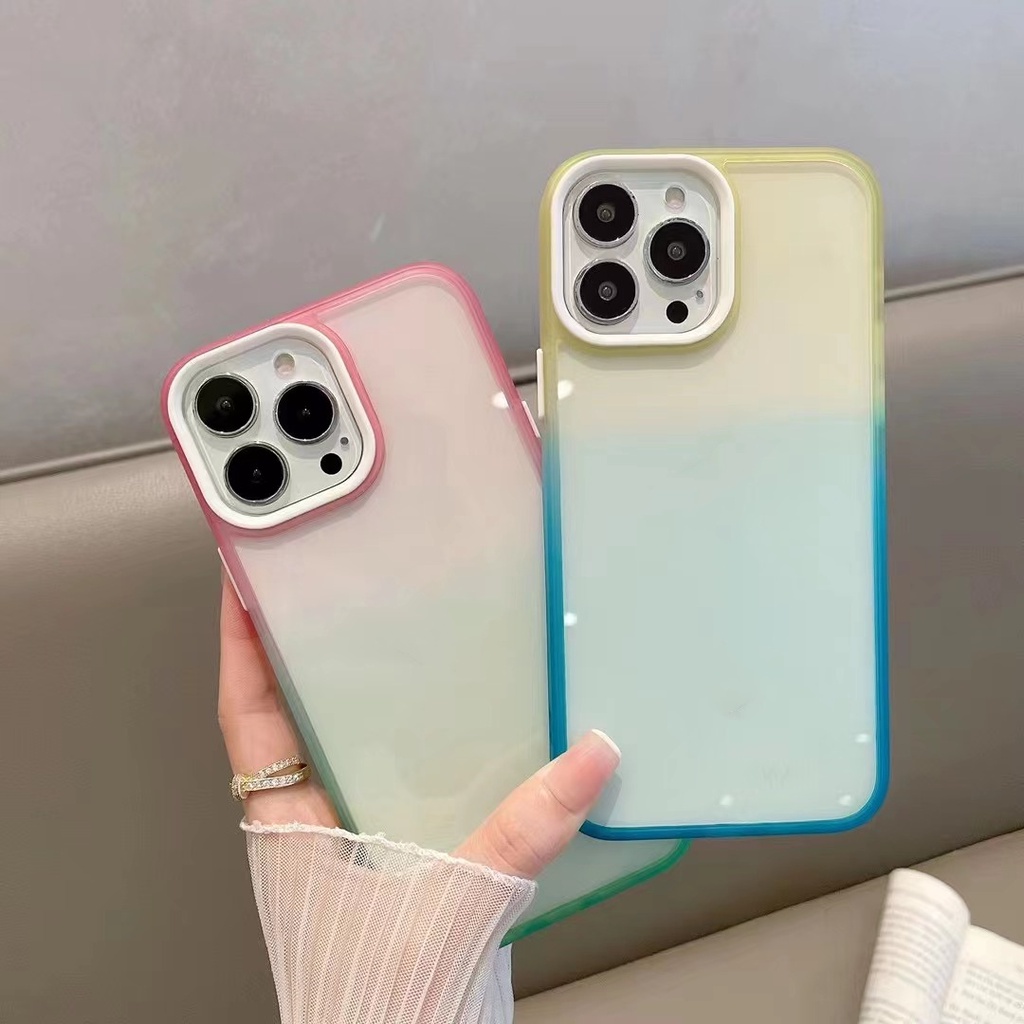 Case Transparan Warna Gradasi Pelangi Untuk iPhone 13 Pro max 12 Pro max 11 Pro max