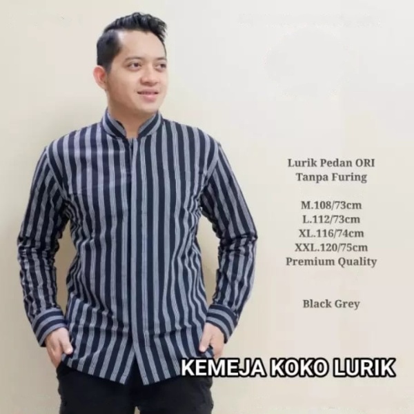 {KOKO LURIK BLACK GREY} KEMEJA SLIMFIT BATIK LURIK LENGAN PANJANG TANPA FURING LURIK ASLI PEDAN