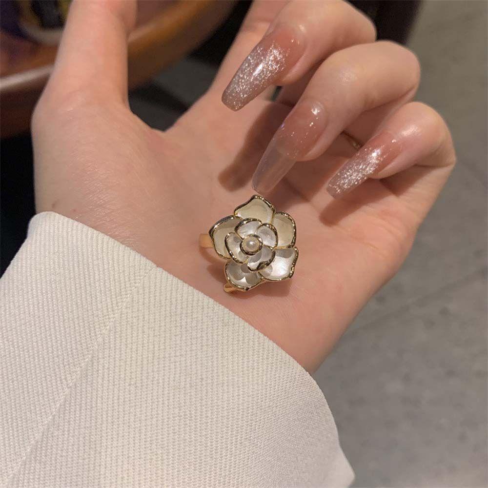 Mxbeauty Wanita Jari Cincin Elegan Temperamen Pesta Perhiasan Bunga Perhiasan Putih Minyak Tetes Mutiara Lady Gaya Korea Rings