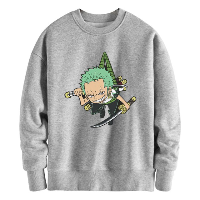 Sweater ZORO Chibi Basic Crewneck Anime ONE PIECE Pria Wanita Bahan Fleece Ukuran S M L XL XXL XXXL