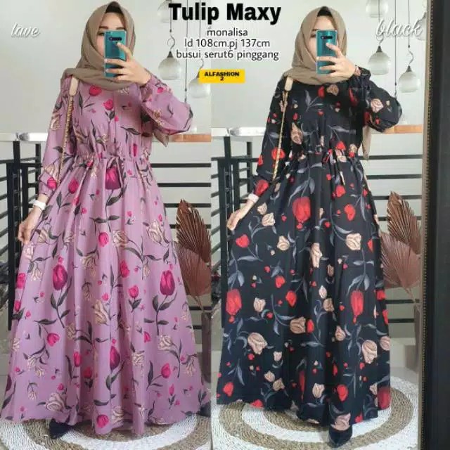 Gamis Yuris 2 Bunga Tulip Monalisa Bahan hyget Premium Murah