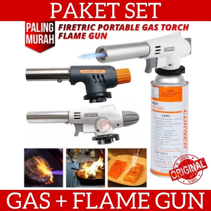 PAKET HEMAT SET Flame Gun Plus Tabung Gas Kaleng Untuk Torch LAS / BBQ