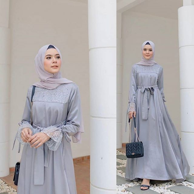gamis terbaru2021 lebaran wanita" Zinara Baju Gamis Wanita Brukat / Gamis Putih Lebaran Umroh Haji /
