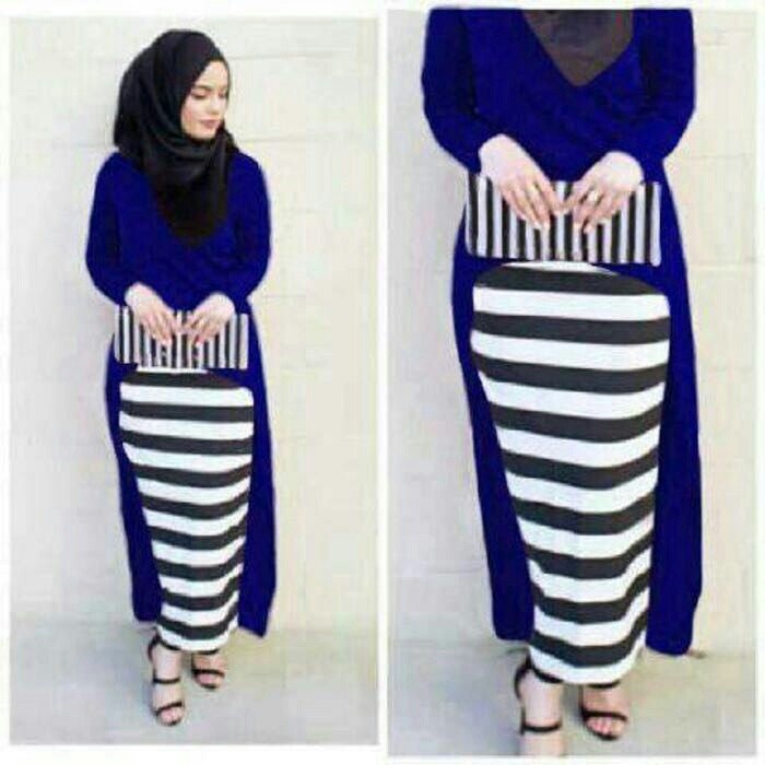 ST104 3in1 Jelita Navy Set Gamis Baju Muslim Wanita