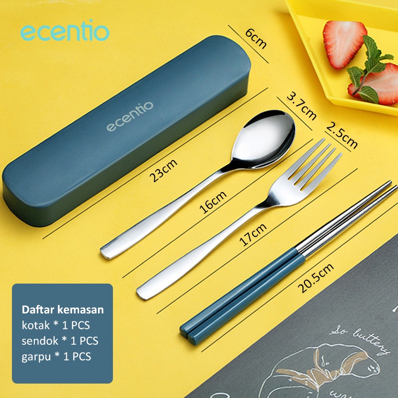 ecentio Stainless Steel Set /Alat Makan Set  Sendok Garpu set /Makan Dengan Sumpit Spoon Fork Pisau/Cutlery/Kotak peralatan makan/portabel