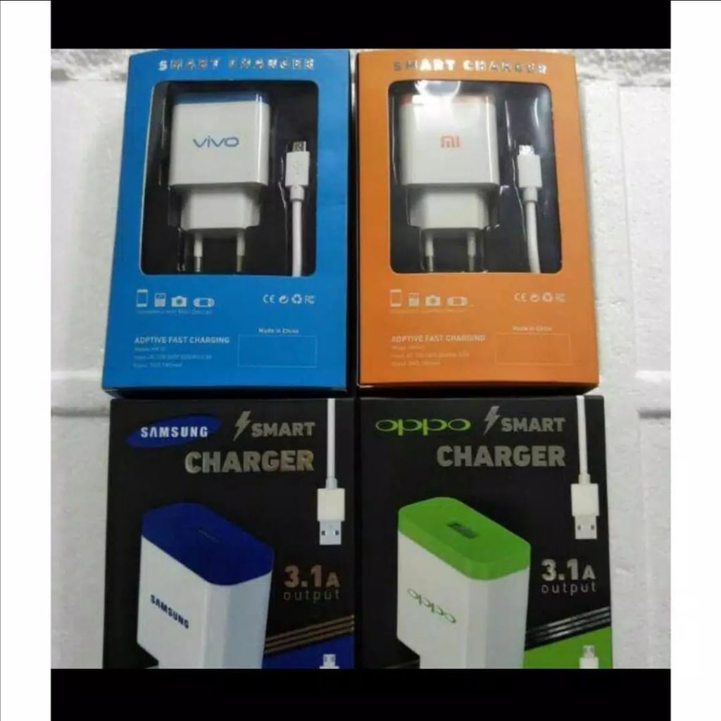 GROSIR TC SMART 3.1A 1USB + KABEL MICRO USB TRAVEL CHARGER BRANDED OPPO, VIVO, XIAOMI, SAMSUNG REALME FS