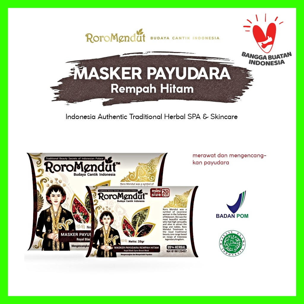 Roro Mendut Masker Pengencang Payudara Organik / Herbal Rempah Hitam 20gr &amp; 40gr