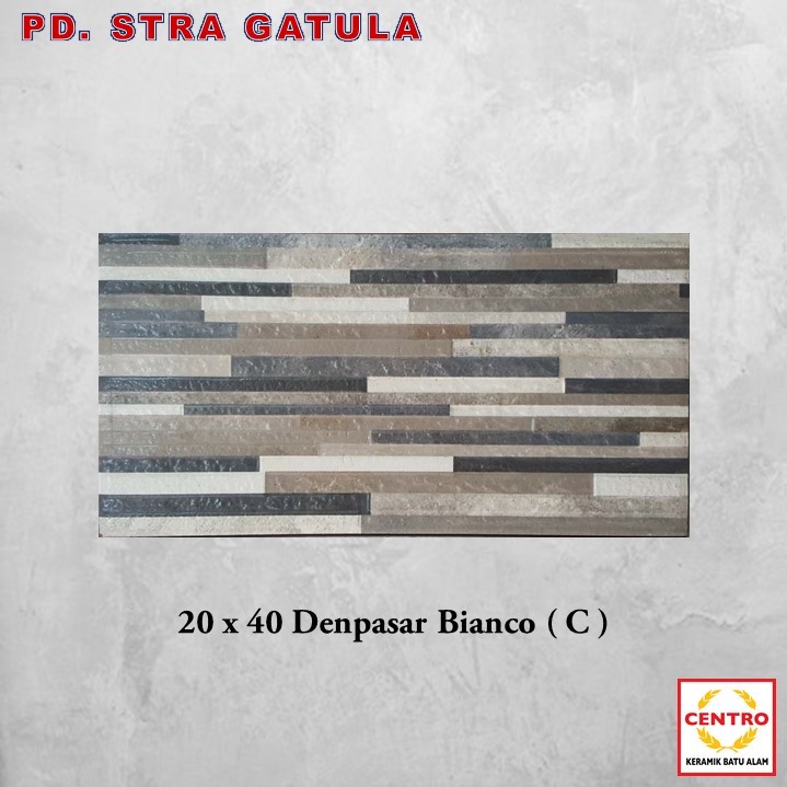 Keramik Centro 20 x 40 Timbul Denpasar Bianco /Centro Tile 20 x 40 Denpasar Bianco / Motif Batu Alam