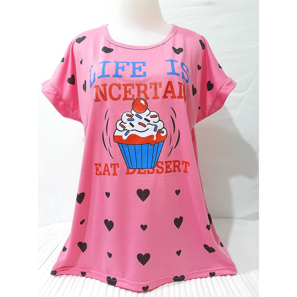 Kaos Jumbo motif cup cake/oblong Wanita lengan manset