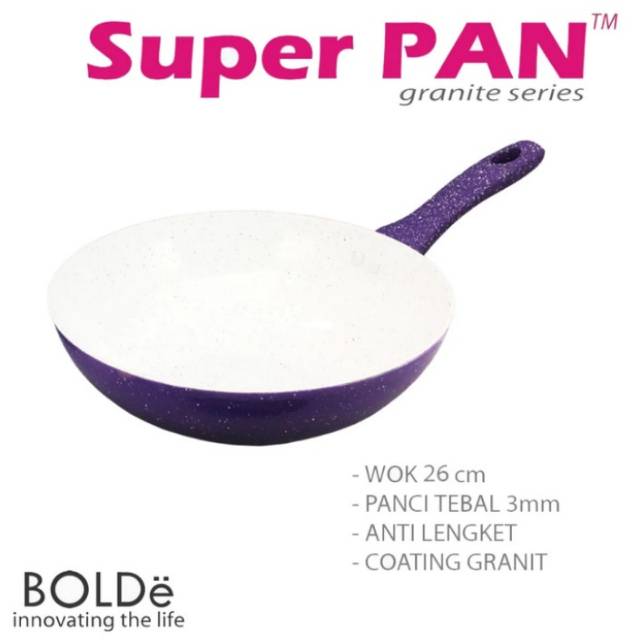 Bolde Super Pan Wok 26cm Beige - Wajan Penggorengan - Wok Pan Bolde Purple 26cm - Wok Pan Bolde Waja