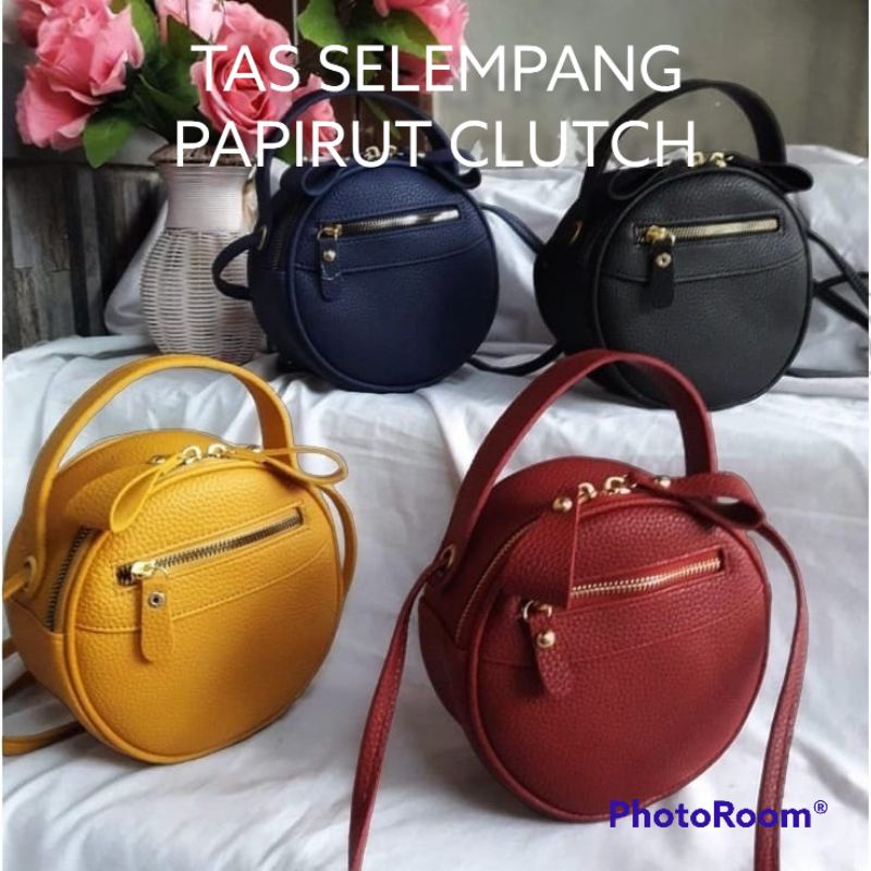 Tas Wanita Papirut Clutch Bulat /Tas Papirut Bulat Rawis/Bisa COD