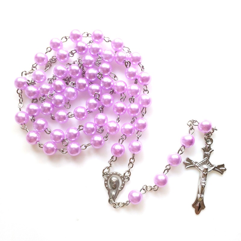 Kalung Rosario Desain Manikmaniksalib Warna Ungu Gaya Katolik Untuk Wanita