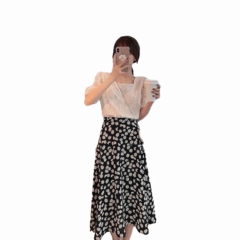 LMB IMPOR KOREAN ROK MIDI SKIRT SUNNYFLOWER BEST SELLER