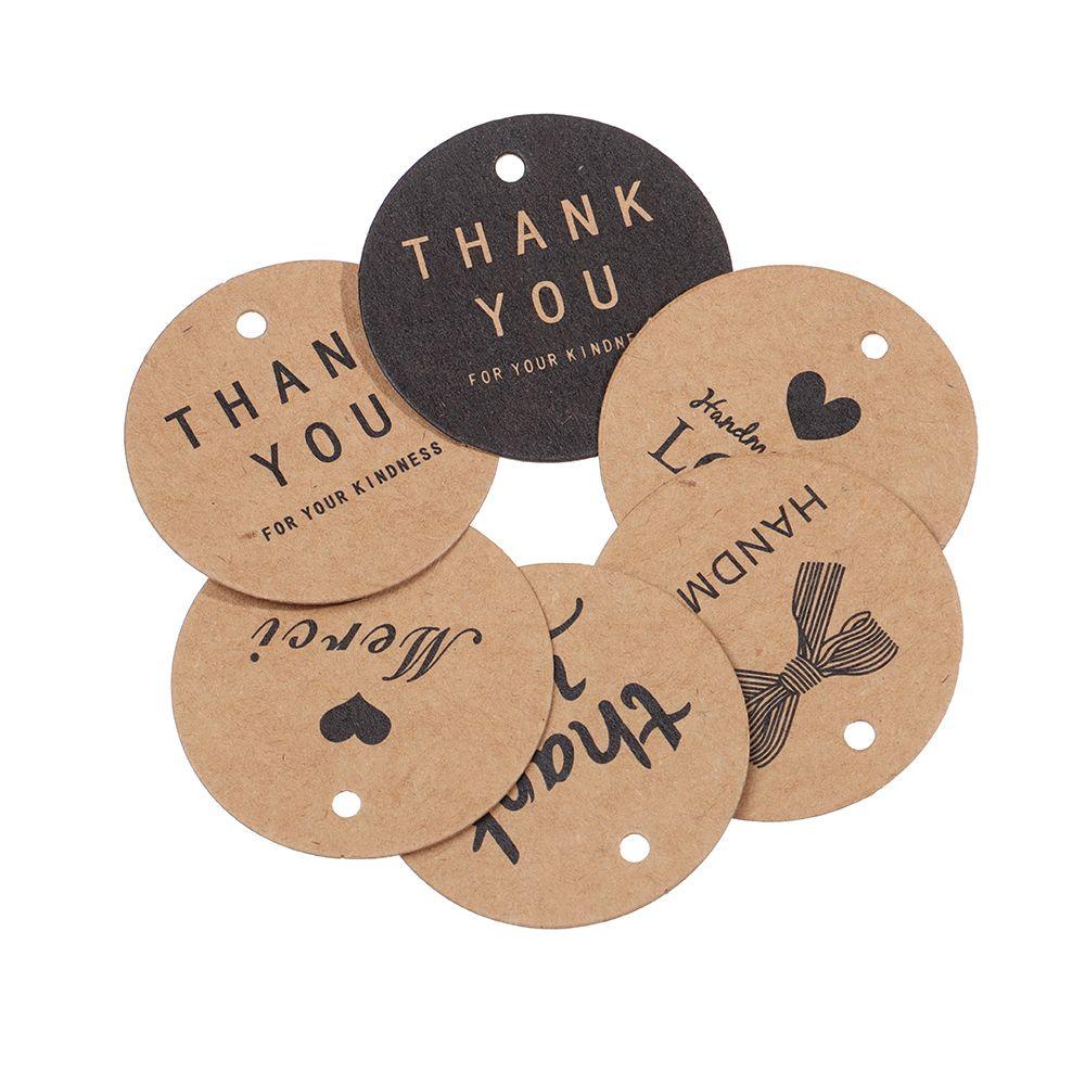 Solighter 100PCS Thank You Hanging Tag Kraft Paper Paket Aksesoris Perlengkapan Pesta DIY Packing Kartu