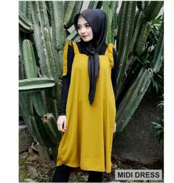 Dress Wanita Midi Kasual Murah Bahan Moscrepe