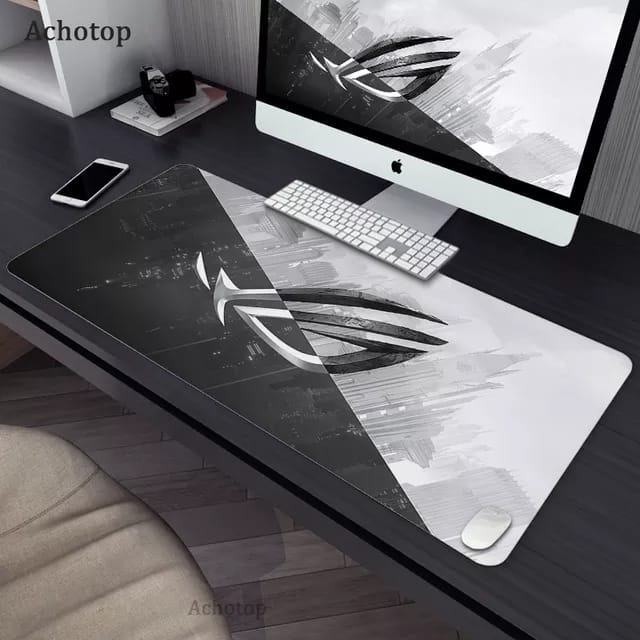 Mouse Pad Gaming XL Logo ROG Hitam / Putih Matras Meja Besar 40 x 80 cm Bahan Soft, Anti Slip