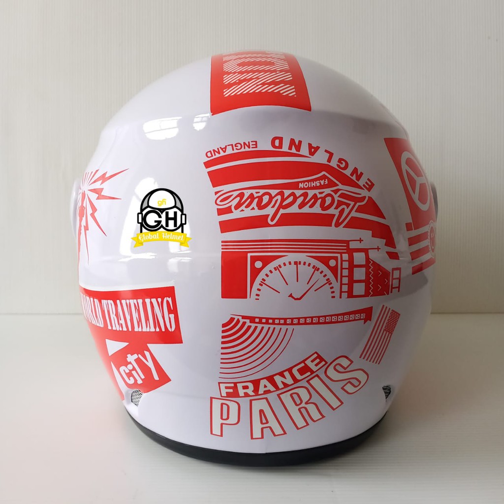 HELM EVOLUTION PARIS WHITE RED HALF FACE MURAH MODEL GM EVO