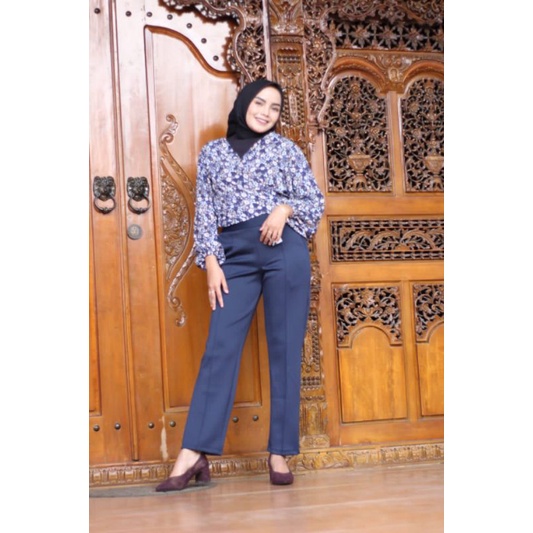 3A Fashion - Celana Standar List High Waist Scuba Premium Pinggang Full Karet
