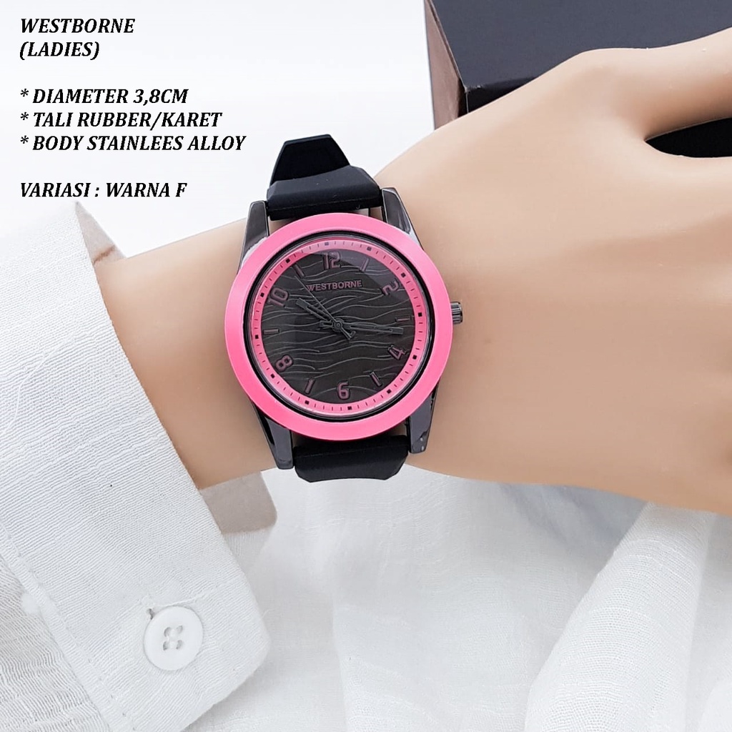 (BISA COD) JAM TANGAN WANITA WESTBORNE 1102 TALI RUBBER BODY BULAT POLOS