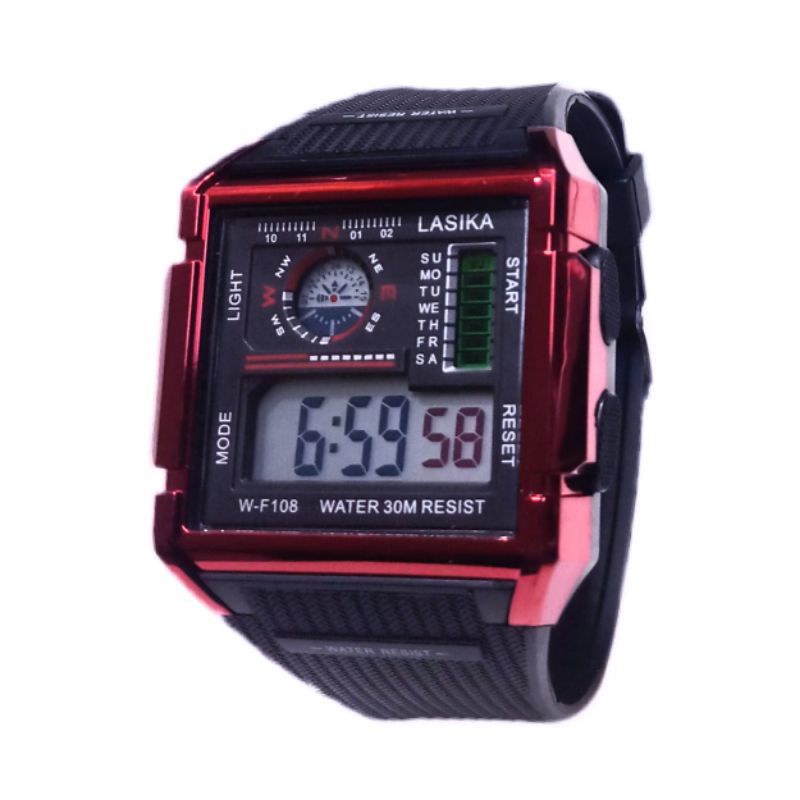 (Grosir)Jam Tangan Pria Lasika W-F108 Digital Sergi Strap Rubber Original (Terima Cod)