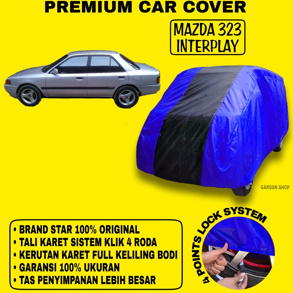 Body Cover MAZDA 323 INTERPLAY BIRU HITAM Penutup Bodi Mobil Mazda 323 Interplay Waterproof PREMIUM