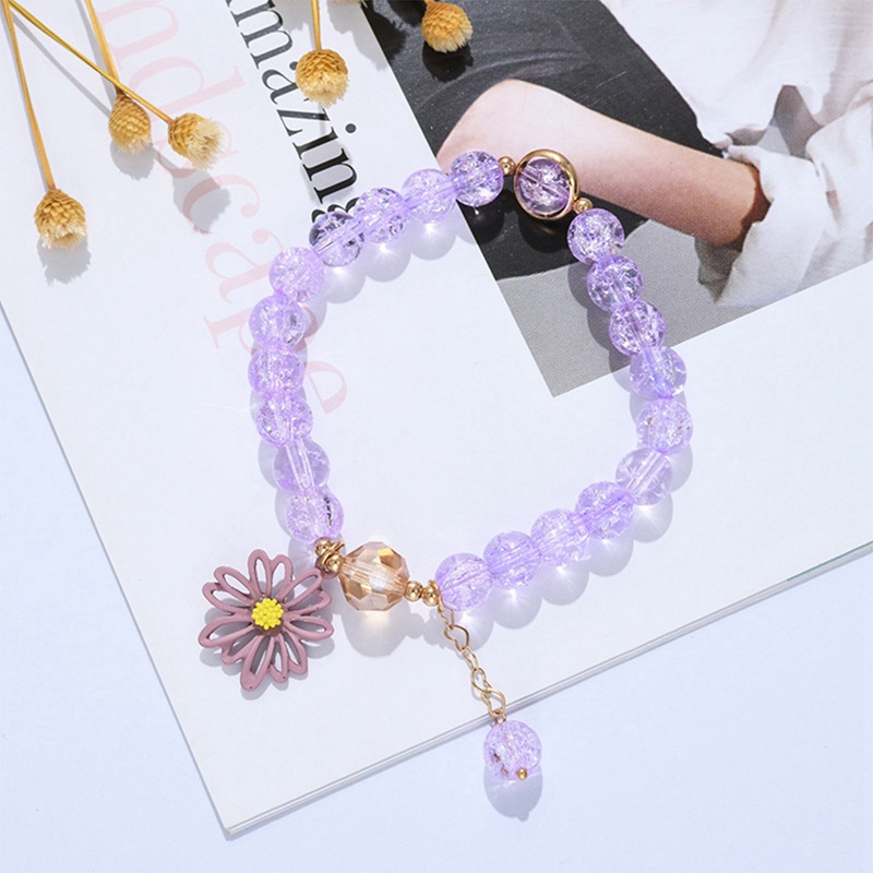 Gelang Tali Elastis Handmade Hias Manik-Manik Bunga Aster Kristal Warna-Warni Gaya Korea Untuk Wanita