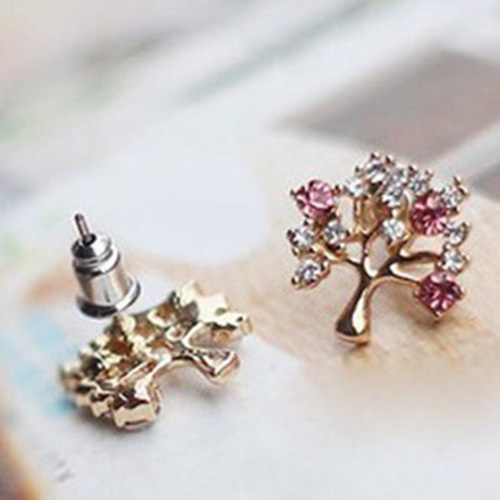 Hu Hu Hu Hu Hu Alat Bantu Pasang Kacamata♡ Anting Stud Bentuk Pohon Kecil Aksen Mutiara Berlian Imitasi Untuk Wanita