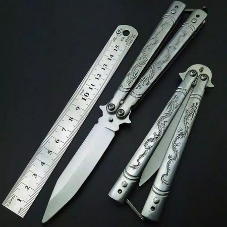 SURVIVAL KIT BUSHCRAFT PISAU LIPAT BALISONG P820 SILVER