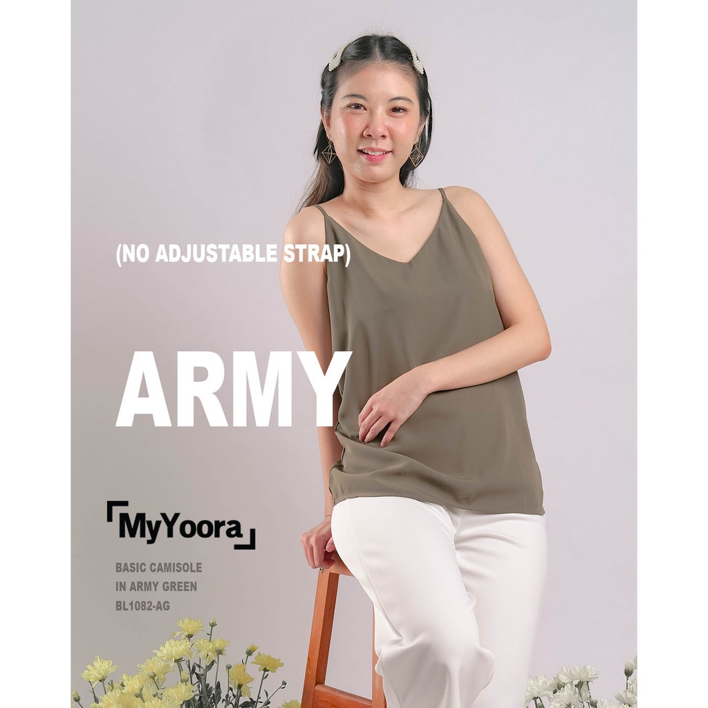 MyYoora Basic Camisole Tank Top Tanktop Cami Wanita BL1082-Army-NoAdjustable