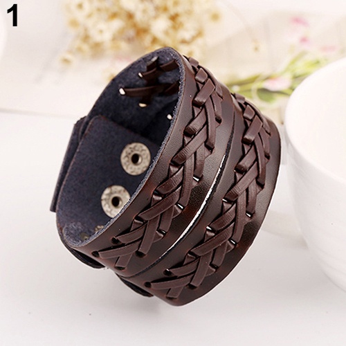 Hu Hu Hu Hu Hu Alat Bantu Pasang Kacamata♡ Gelang Bangle Cuff 2 Lapis Bahan Kulit Gaya Vintage Punk Untuk Pria